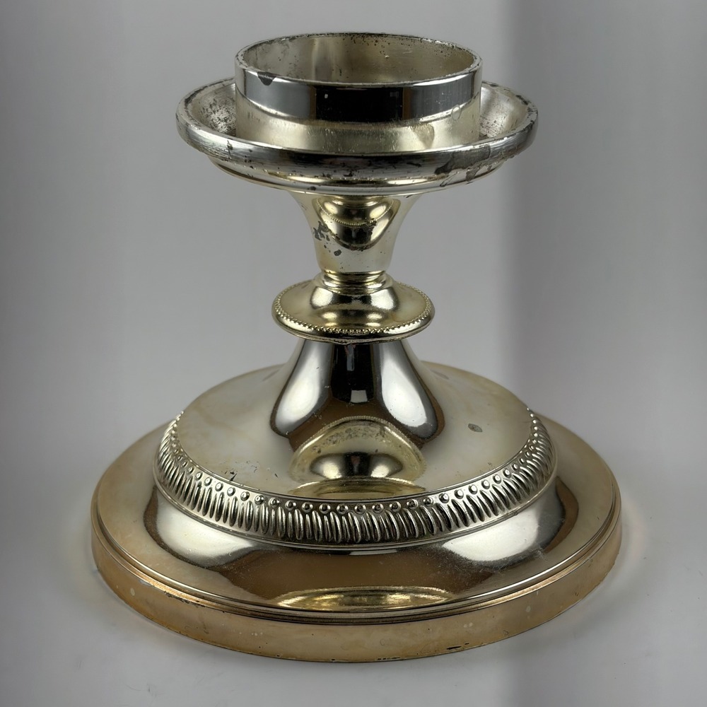 Vintage Made in England Silver Plated Weighted Candlestick Holder Silver Beaded
